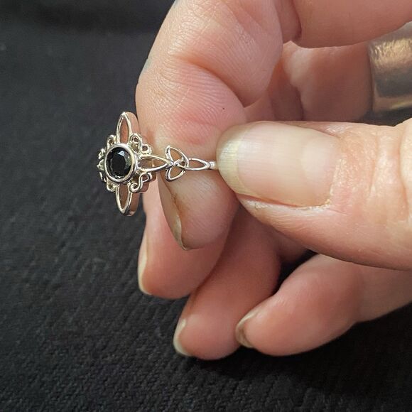 NIB 925 Sterling Silver Witch Knot Protection Ring. Black CZ Stone. Witchy. 7 - Picture 4 of 13